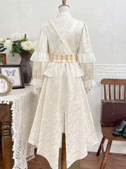 Ensemble robe Lolita Ouji Prince blanche à volants et dentelle manches longues