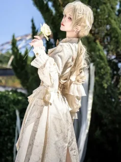 Ensemble robe Lolita Ouji Prince blanche à volants et dentelle manches longues