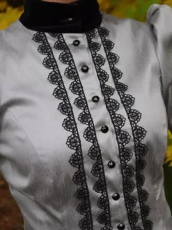 Ensemble Robe 18ème siècle Femme Gris Perle Deux Pièces Haut à Manches Longues et Jupe Longue Style Victorian Cérémonie