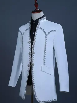 Ensemble rétro blanc vintage en polyester à volants et blocs de couleurs à manches longues pour homme