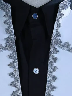 Ensemble rétro blanc vintage en polyester à volants et blocs de couleurs à manches longues pour homme