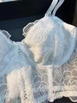 Ensembles 2 pièces de lingerie de mariée : soutien-gorge et culotte blancs en dentelle à volants