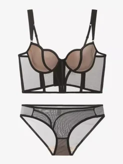 Ensembles de lingerie 2 pièces soutien-gorge et culotte blancs découpés