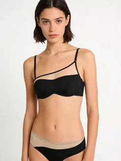 Ensembles de lingerie 2 pièces soutien-gorge et culotte noirs découpés
