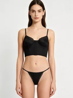 Ensembles de lingerie 2 pièces en dentelle noire : soutien-gorge et culotte