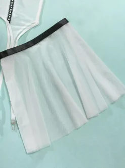 Ensembles de lingerie de mariée pyjamas n艙uds blancs lingerie d'intérieur transparente 5 pièces