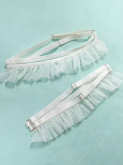 Ensembles de lingerie de mariée pyjamas n艙uds blancs lingerie d'intérieur transparente 5 pièces