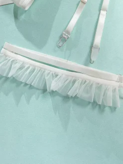 Ensembles de lingerie de mariée pyjamas n艙uds blancs lingerie d'intérieur transparente 5 pièces