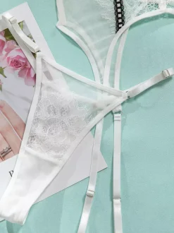 Ensembles de lingerie de mariée pyjamas n艙uds blancs lingerie d'intérieur transparente 5 pièces