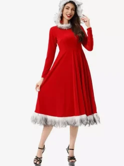 Ensembles de Noël Robe rouge Bloc Costumes Déguisement Noël