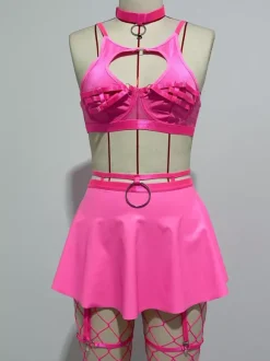 Ensembles de pyjama avec détails en métal rouge lingerie d'intérieur ensembles soutien-gorge et jupe