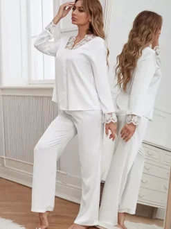 Ensembles de pyjama Lingerie d'intérieur en dentelle bicolore rose soyeuse