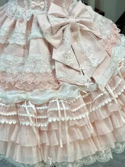 Ensembles de robes Sweet Lolita roses à volants dentelle et n艙uds avec cape
