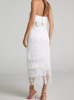 Ensembles de soirée chics sans manches à franges et dos nu