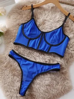 Ensembles de soutien-gorge et culotte en polyester argenté lingerie sexy pour adultes