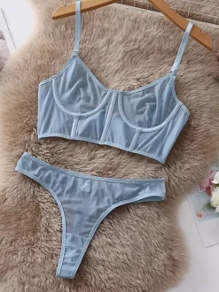 Ensembles de soutien-gorge et culotte en polyester argenté lingerie sexy pour adultes