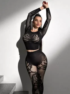 Ensembles de vêtements de club à manches longues découpées tenues de club sexy