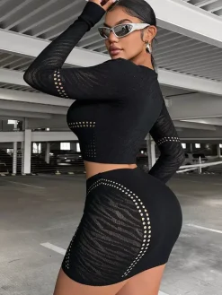 Ensembles de vêtements de club à manches longues découpées tenues de club sexy