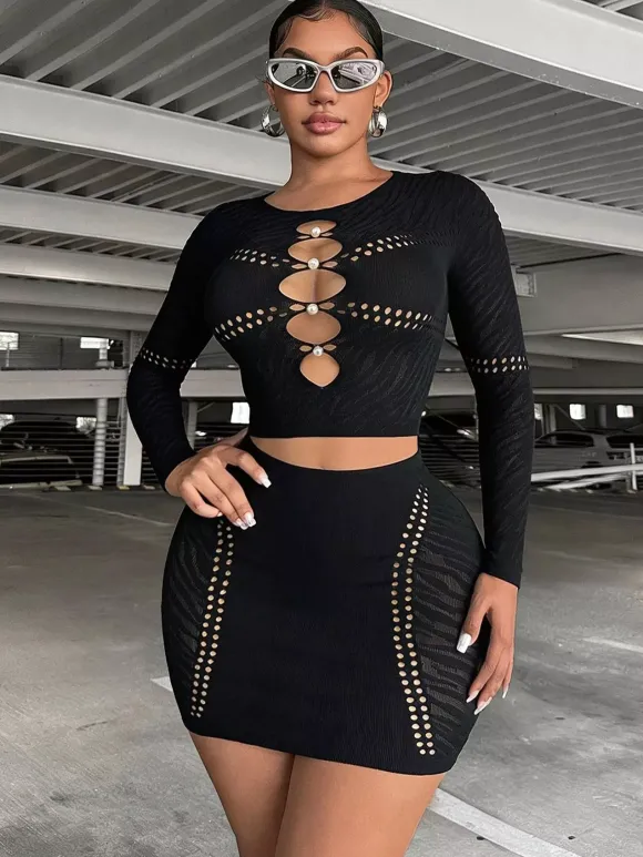 Ensembles de vêtements de club à manches longues découpées tenues de club sexy