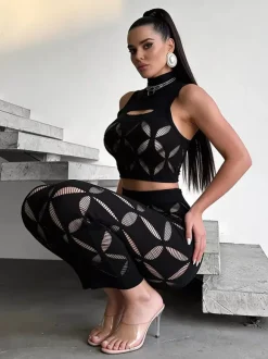 Ensembles de vêtements de club sexy sans manches et découpés