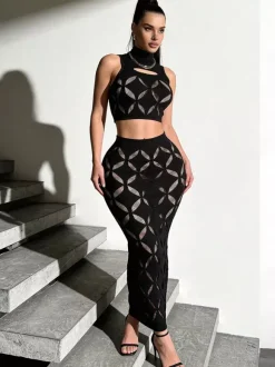 Ensembles de vêtements de club sexy sans manches et découpés
