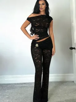 Ensembles de vêtements de club en dentelle polyester sans manches tenues de club sexy