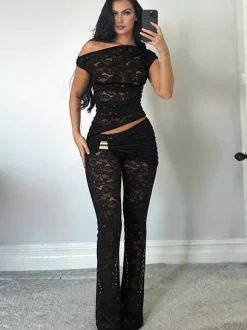 Ensembles de vêtements de club en dentelle polyester sans manches tenues de club sexy