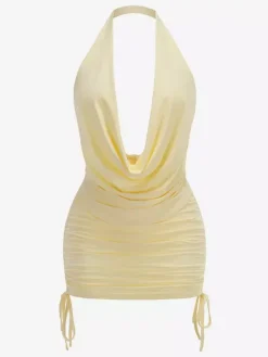 Ensembles deux pièces jupe et mini-robes jaunes décontractées à col bénitier sans manches