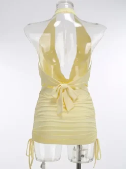 Ensembles deux pièces jupe et mini-robes jaunes décontractées à col bénitier sans manches