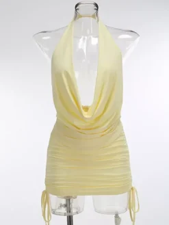 Ensembles deux pièces jupe et mini-robes jaunes décontractées à col bénitier sans manches