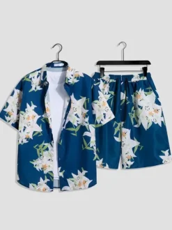 Ensembles pour hommes tenue Vacances Décontracté à manches courtes blanc