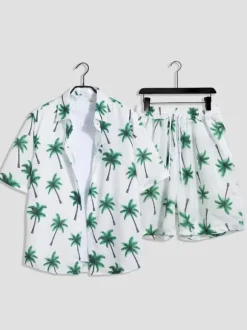 Ensembles pour hommes tenue Vacances Décontracté à manches courtes blanc