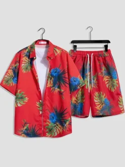 Ensembles pour hommes tenue Vacances Décontracté à manches courtes blanc