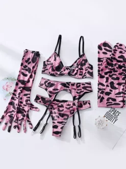 Ensembles soutien-gorge et culotte en polyester rose découpé bloc de couleur pure lingerie chic pour adulte