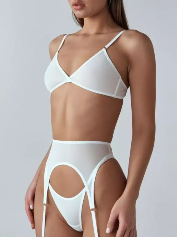 Ensembles soutien-gorge et culottes en tulle noir avec n艙uds transparents 5 pièces lingerie sexy femme