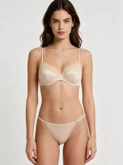 Ensembles soutien-gorge et culotte deux pièces en dentelle couleur chair pour mariée