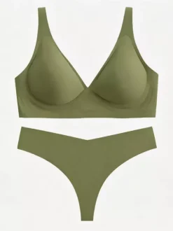 Ensembles soutien-gorge et culotte 2 pièces de lingerie verte