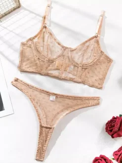 Ensembles de culottes de soutien-gorge en dentelle noire à pois transparents 2 pièces lingerie sexy pour adultes
