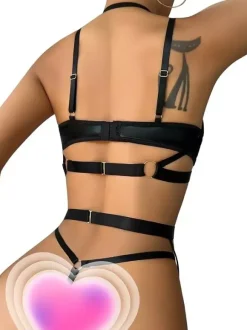 Ensembles De Culottes Sous-vêtement Soutien-gorge Détails En Métal Noir Lingerie De Couple Sexy 3 Pièces Amovible