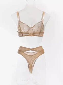 Ensembles de lingerie 2 pièces : soutien-gorge et culotte kaki transparents