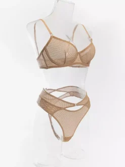 Ensembles de lingerie 2 pièces : soutien-gorge et culotte kaki transparents