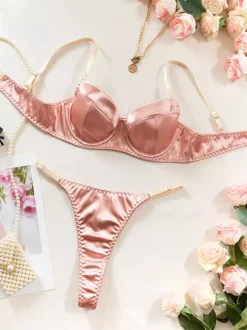 Ensembles de lingerie 2 pièces soutien-gorge et culotte transparents couleur champagne