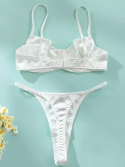 Ensembles de lingerie 2 pièces soutien-gorge et culotte transparents couleur champagne