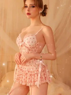 Ensembles De Pyjama Lingerie Fleurie Découpé Rose Femme Saint-Valentin