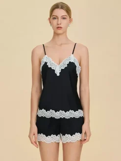 Ensembles de pyjamas en dentelle noire lingerie d'intérieur ensembles 2 pièces