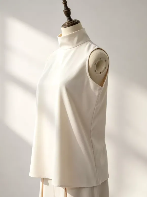 Ensembles deux pièces : pantalon et robe maxi écru blanc à col montant sans manches élégants