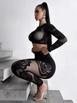 Ensembles de vêtements de club à manches longues découpées tenues de club sexy