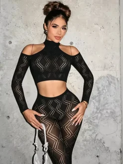 Ensembles de vêtements de club à manches longues découpées tenues de club sexy