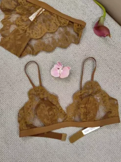 Ensemble soutien-gorge et culotte deux pièces en dentelle rouge transparente