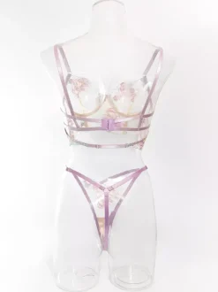 Ensemble Soutien-Gorge Et Culotte Sexy Lavande Brodé En 2 Pièces